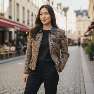 Vintage Diahann Carroll Leopard Print Jacket Womens 10 Animal Print Zip Blazer